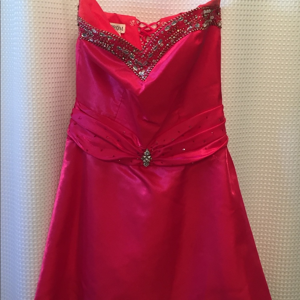 Hot pink prom dress with rhinestones